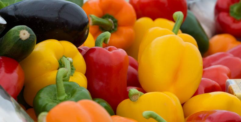 Green, red and yellow peppers from Guernsey Farmers Market