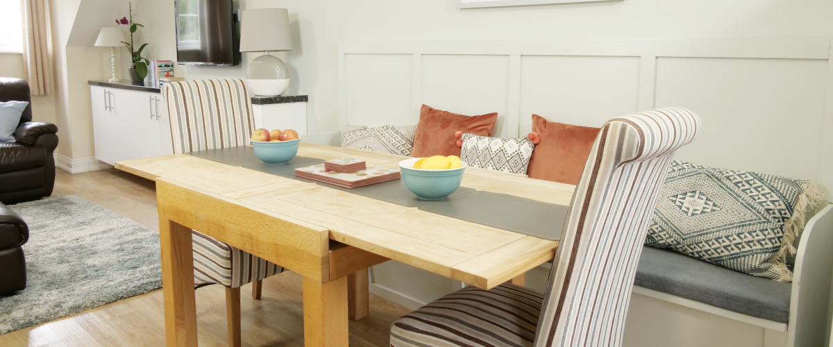 kitchen table with fruit bowl