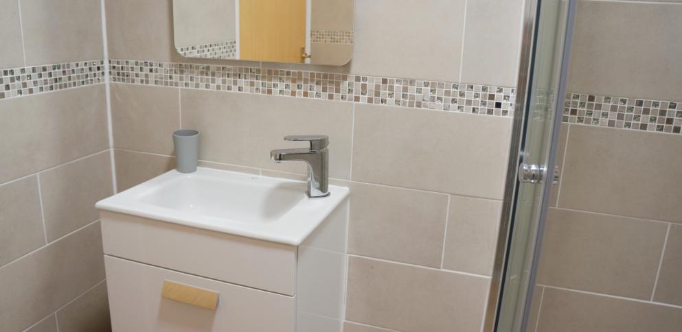 Sink in newly decorated bathroom