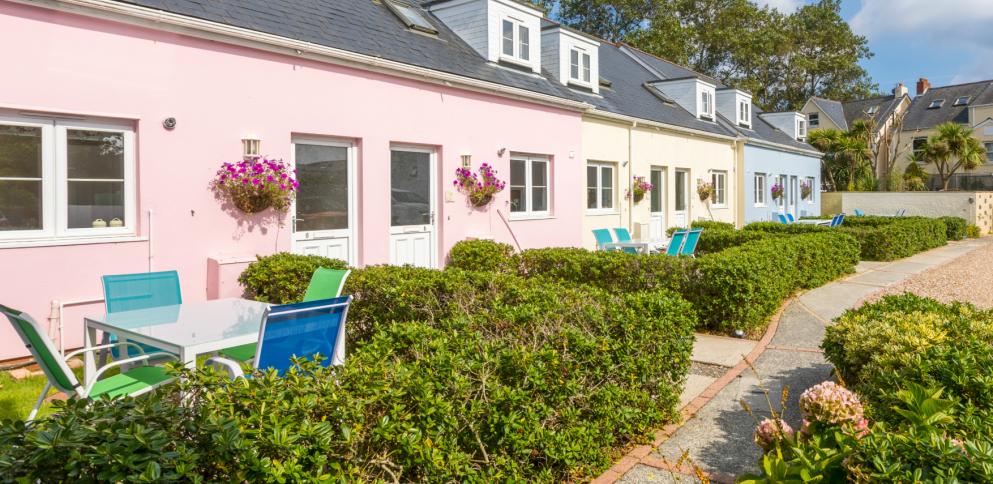 row of colourful cottages