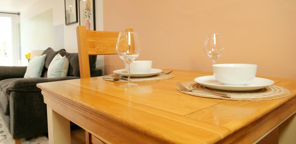 Dining table set for breakfast
