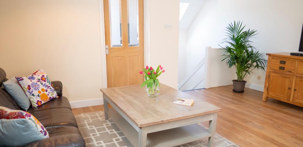 Living room with oak flooring