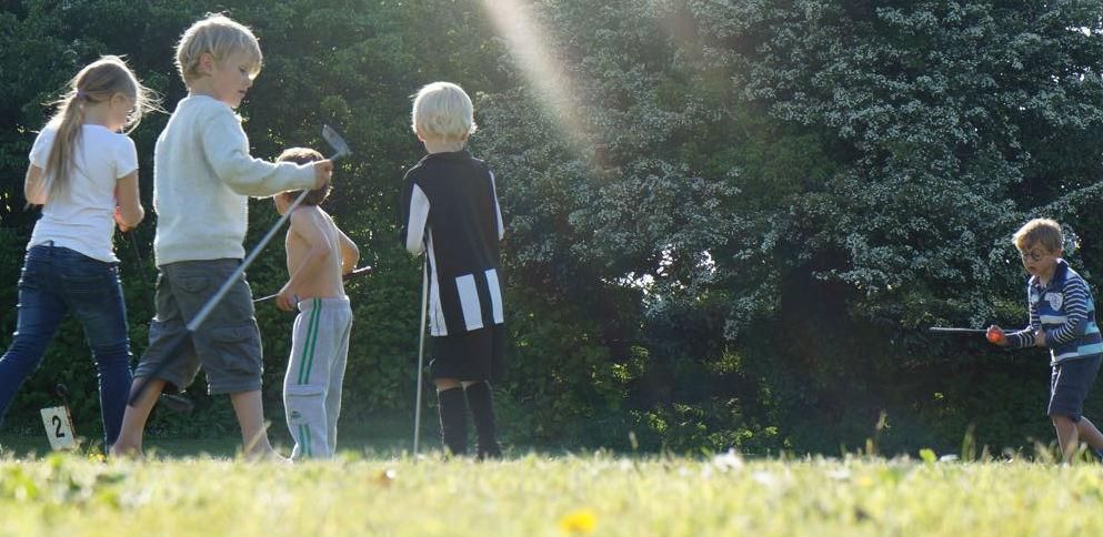 Children playing croquet on the lawn